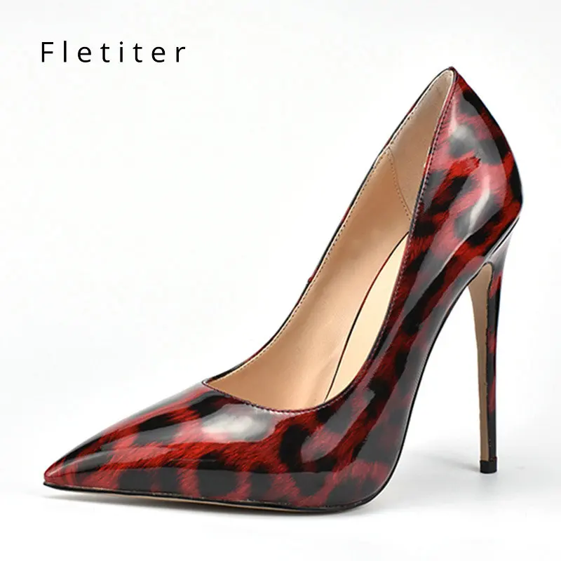 

Leopad 12CM High Heels Dress Pumps Shoes For Women Fashion Party Pointed Toe Wedding Thin Heels Shoes Plus size 34-42 Fletiter