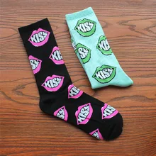 Модные женские короткие носки без пятки с рисунком поцелуя и губ, повседневные хлопковые носки с милыми рисунками, 1 пара осенне-зимние носки для женщин и девочек в стиле хип-хоп