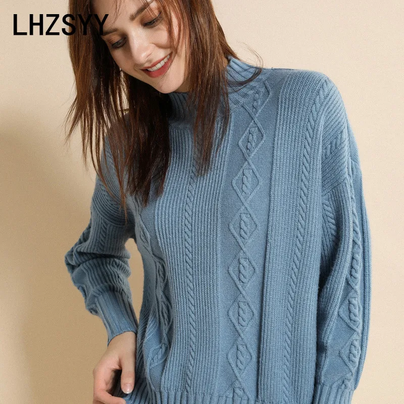 

LHZSYY 2018Autumn Winter New Women' Sweater High Collar Loose Large Size Wool Knit Pullover Solid Short Female Thick warm Shirt