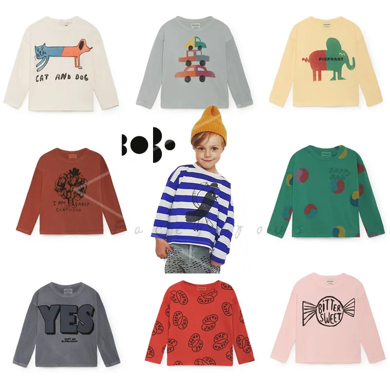 Kids T Shirts Bobo Choses Toddler Girls Long Sleeve Cartoon Pattern Tops Baby Boys Clothes Round Neck T-shirt 2018 Autumn New khaki cut out cold shoulder round neck long sleeves causal t shirt