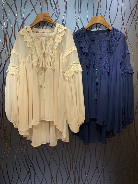 

Summer 2019 New Women's V-neckline Bandwidth Long Sleeve Pure Color Dress 707