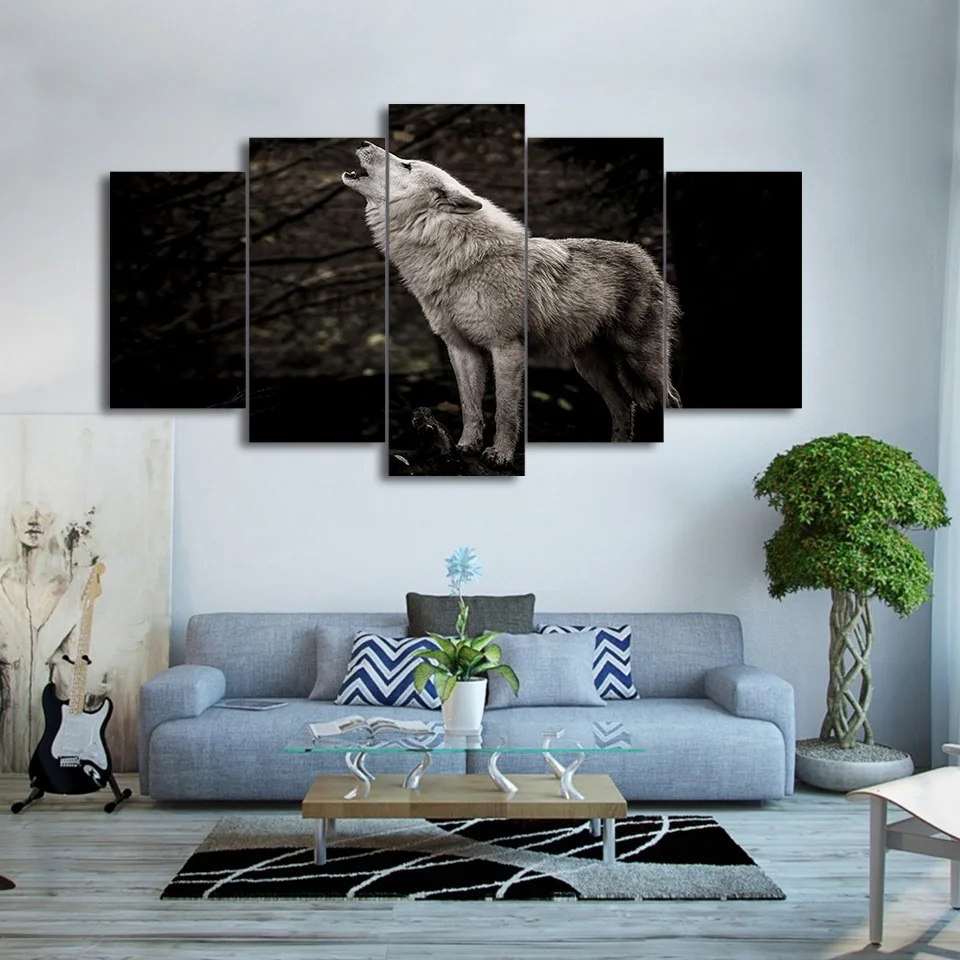 

Painting Modular Picture Modern Cuadros Animals Wolf 5 Pieces Decoration Canvas Framework Wall Art Landscape For Living Room