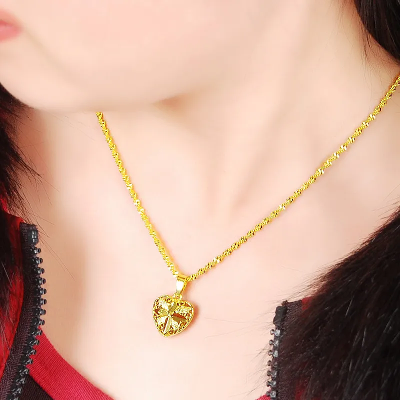 Мода 24 К золотистый цвет кулон цепочки и ожерелья милая Мода Романтический Сердце лист для женщин/подарок для девочек