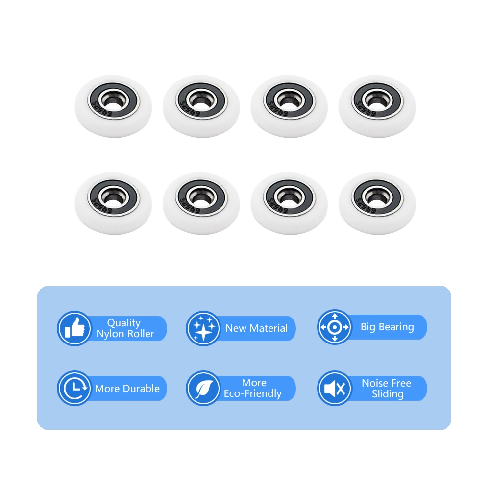 8pcs Rodillos de Puerta de ducha de Lat/ón ABS Corredores Poleas Rodamientos para Puertas de ba/ño piezas de repuesto para el ba/ño Puerta corredera de vidrio 20mm