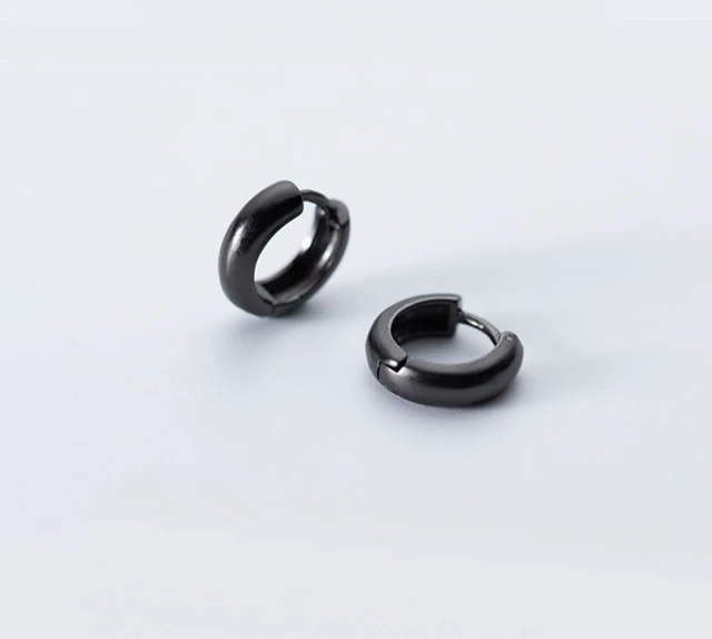 1 Piece 925 Sterling Silver Black Huggie Hoop Earrings Men Women 1 Piece 925 Sterling Silver Black Huggie Hoop Earrings Men Women Biker A1903