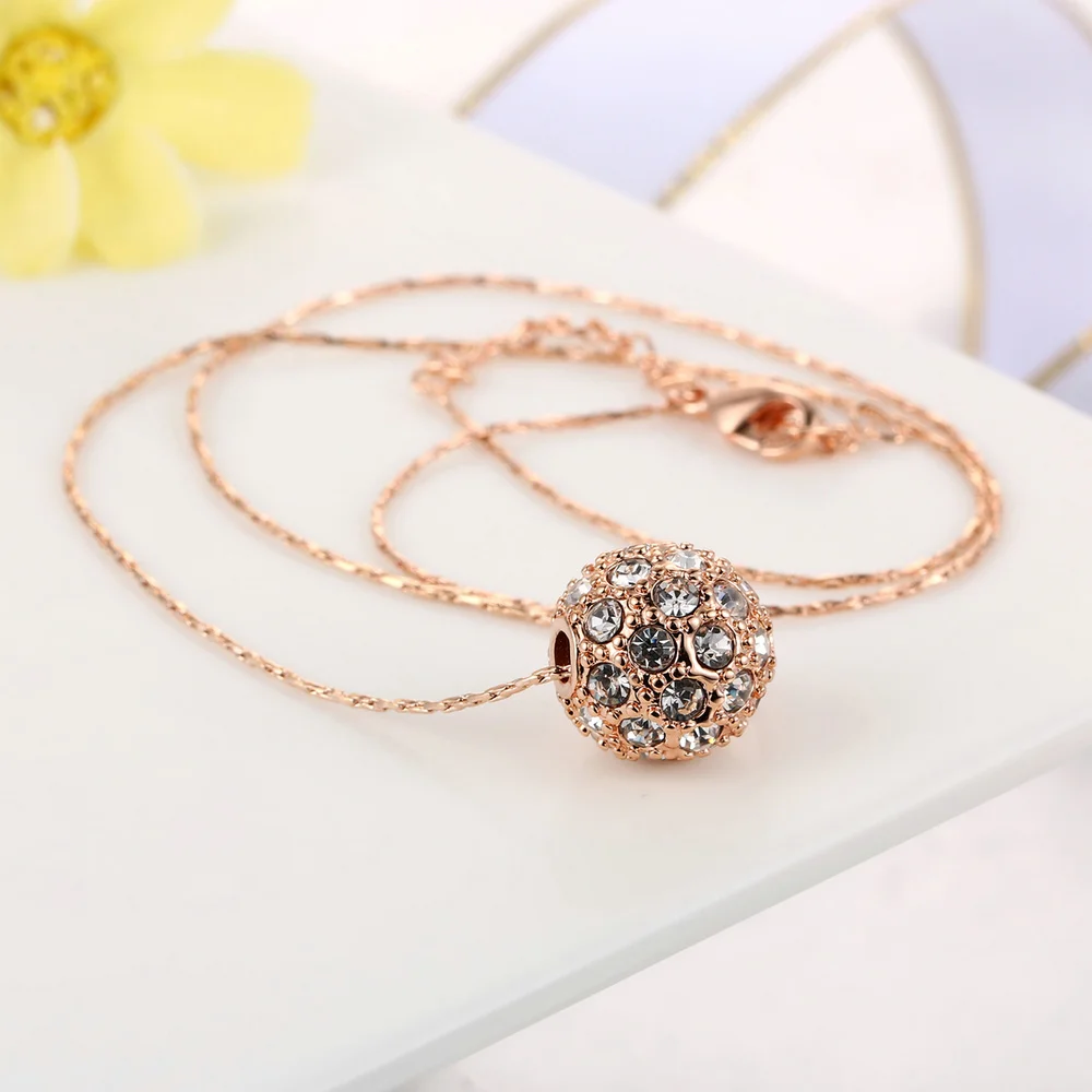 Double Fair Beads Charm Necklaces & Pendants For Women Silver/Rose Gold Color Fashion Women's Jewelry Crystal Snake Chain DFN252