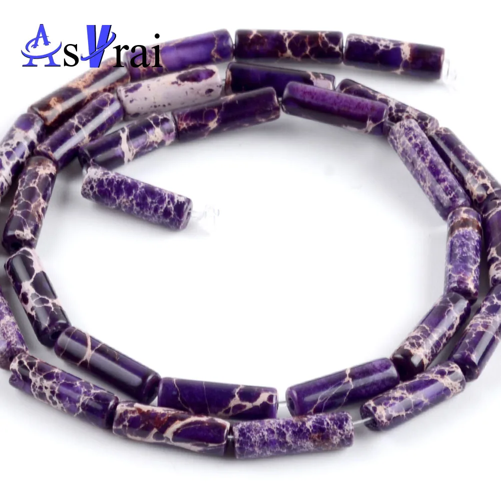 Бусины в виде колонок из натурального камня 4*13 мм, бусины в виде морских осадочных трубок для изготовления ювелирных украшений, аксессуары для браслетов Diy 15" - Цвет: Purple