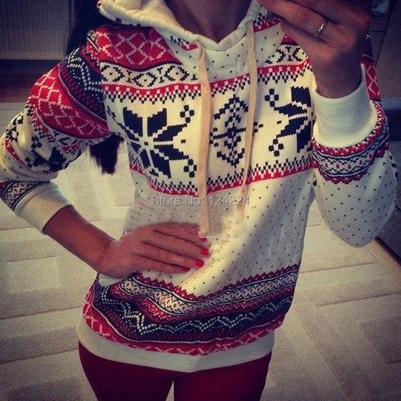 Бесплатная доставка 2015 женщин толстовка рождество Sportwear Harajuku снежинка