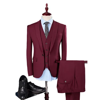 

Autumn New Men's Solid Color Suits High-end Business Suit Three Piece Slim Large Size Multi-color Boutique Suit