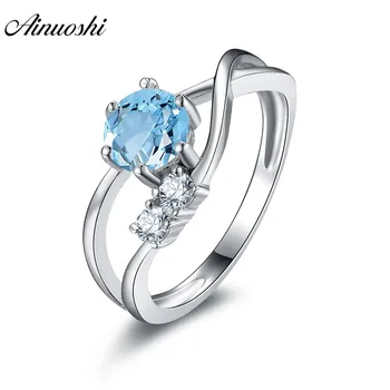 

AINUOSHI Natural Blue Topaz Twisted Ring 0.8ct Round Cut Gemstone Engagement Wedding Ring 925 Sterling Silver Jewelry Women Ring