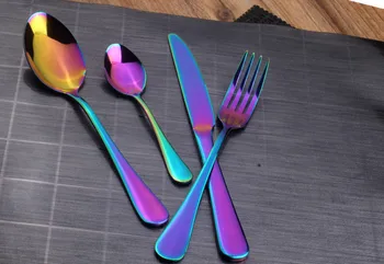 

4pcs/set Tableware Set Stainless Steel Dinner Knife Fork Spoon Teaspoon Colorful Kitchen Dinnerware Sets W7975