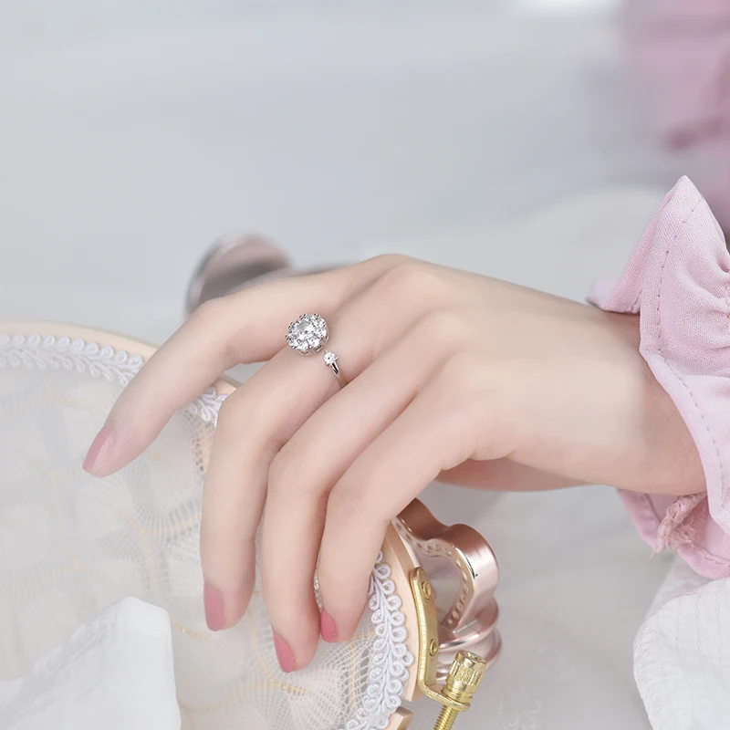 

New 925 sterling silver opening adjustable round ring female ring atmosphere simple personality tail ring does not fade