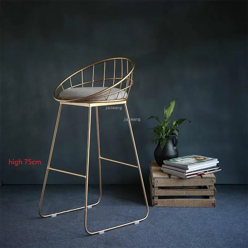 Современный простой барный стул из кованого железа, барный стул, золотой высокий стул, современный обеденный стул, железный стул для отдыха, скандинавский барный стул CUK - Цвет: Height 75CM