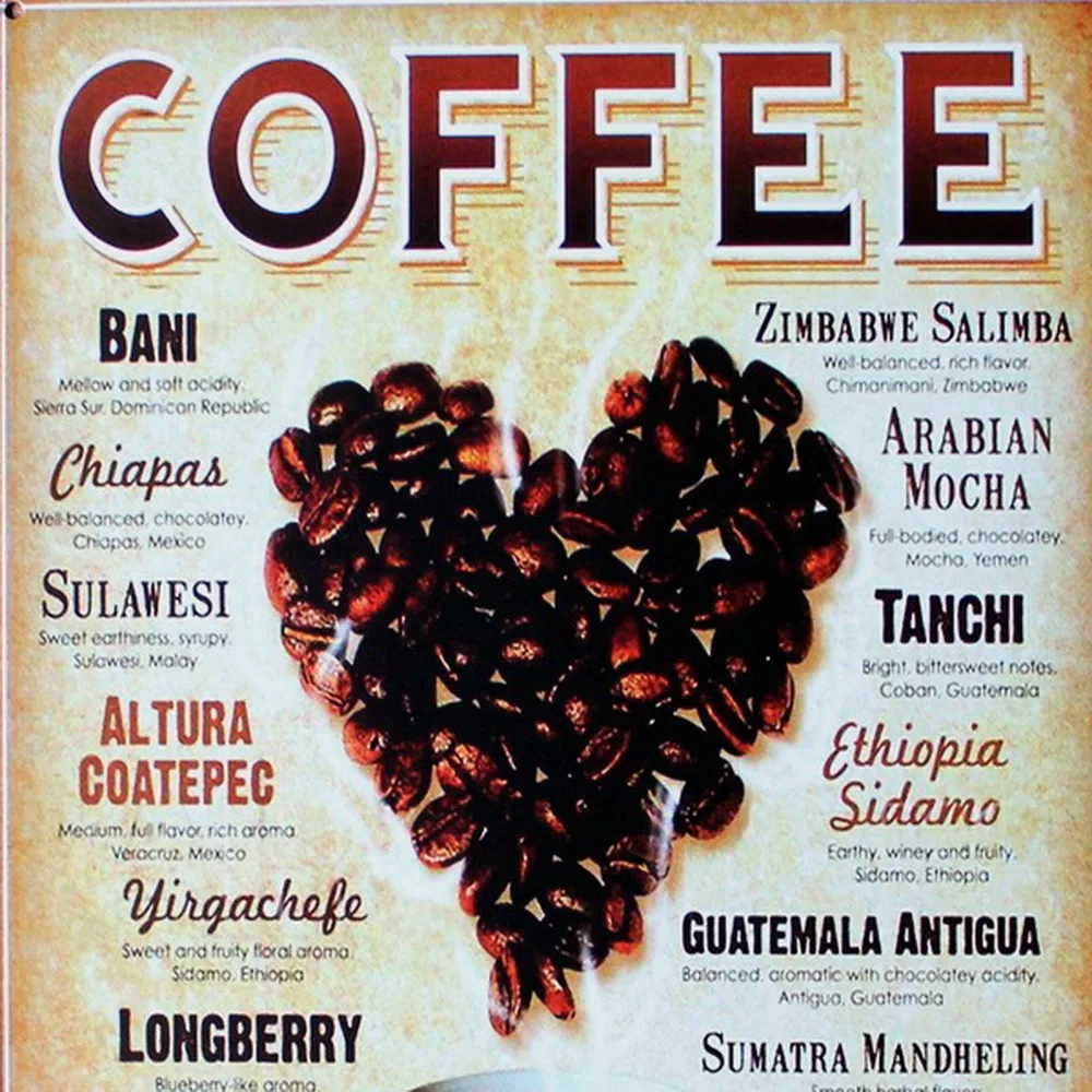 «Любящее сердце» COFFEE металлическая износом олова Винтаж Декор на пивную тему знак в форме сердца бобы для кафе украшение LJ5-5 20x30 см A1