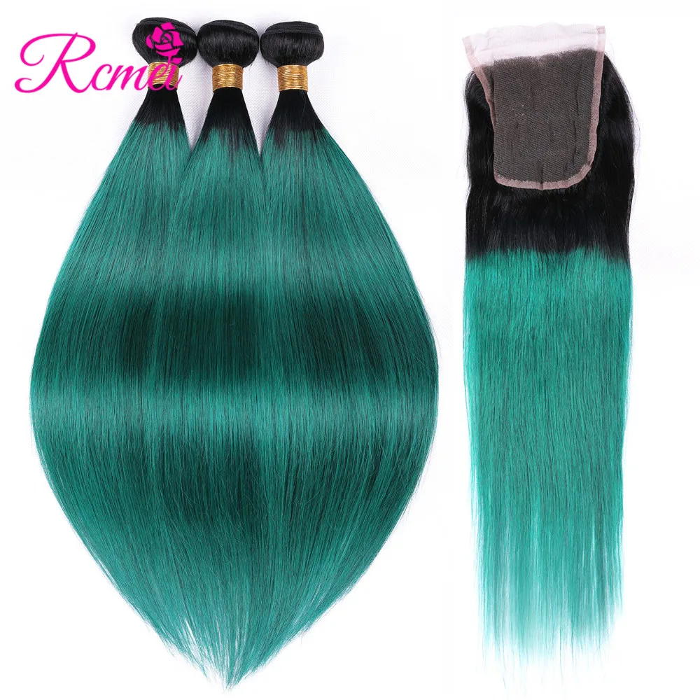 Ombre Straight T1B GREEN Bundles With Closure