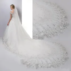 Luxury 4m Wedding Veil Tulle Lace Appliques Bridal Veils with Comb Chapel Train Wedding Accessories In Stock