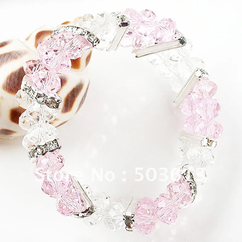 

one piece PINK & WHITE FACETED CRYSTAL GLASS ELASTIC BRACELET gcb1040