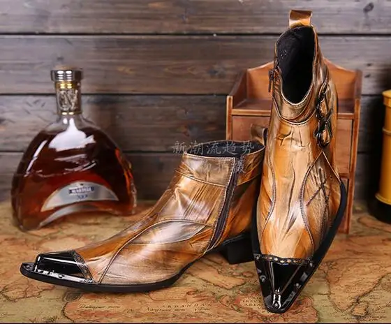 

New Fashion Brown Pointed Toe Men Ankle Boots Spring Autumn Top Leather Botas Hombre Ankle Boots Prom Dress Shoes