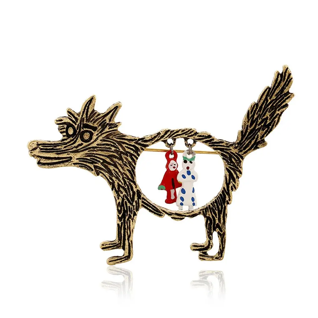 2019 Great Sell Hot Vintage Wolf Brooch Jewelry Little Red Riding Hood Unique Cartoon Punk Brooches Pins For Party