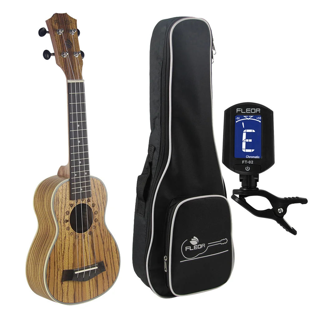 FLEOR Zebrawood 21" Ukulele Soprano 4 Strings Hawaiian Mini Guitar