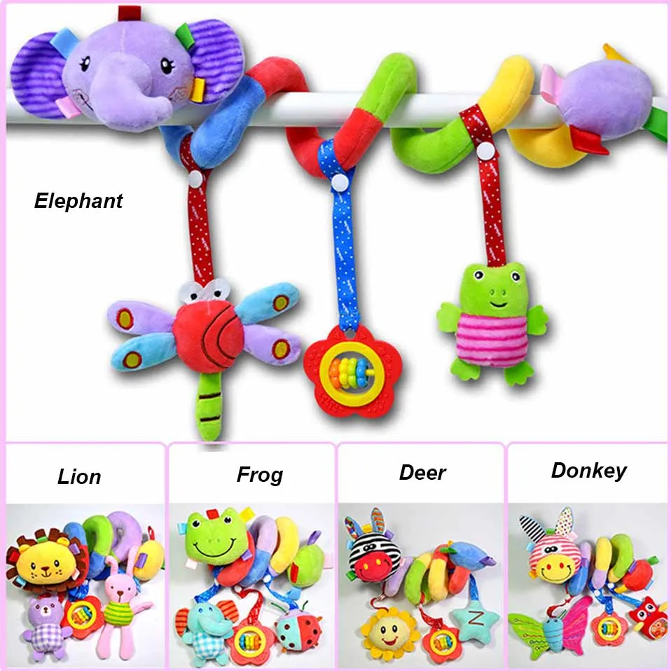 Игрушка для детской коляски, развивающие игрушки для малышей 0-12 месяцев, лягушка, олень, Лев, мягкая плюшевая погремушка, подвижные игрушки, подвесная кровать, Колокольчик для детской кровати