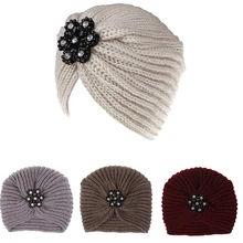 Женский шерстяной вязаный зимний головной убор со стразами, головной убор для леди, индийский головной убор бантик для девочки, головной аксессуары для волос в виде тюрбана