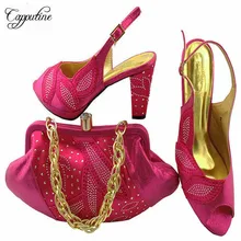 Capputine Nigerian Style Rhinestone Ladies Shoe And Bag Set African Ladies Shoes And Bag Set for Party Dress Gold Color MM1043