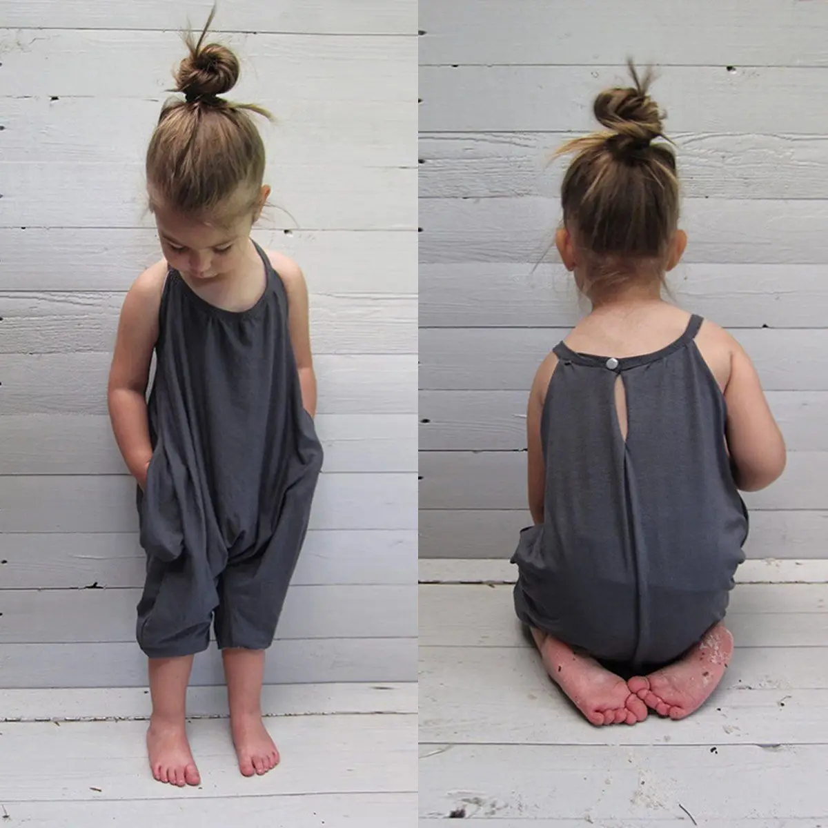 

2017 Toddler Kid Baby Girl Summer Strap Romper Jumpsuit Cute Suspender Vest Pants Gray Clothes Outfits SS