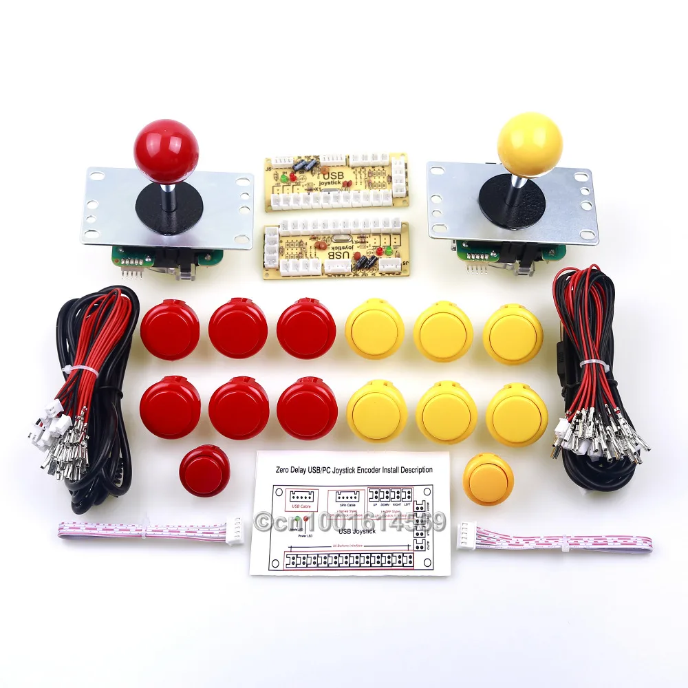 

New Mini Arcade Machines DIY Kits Parts Zero Delay Encoder Circuit Board & 14pcs Arcade Buttons & Sanwa Joystick - Red + Yellow