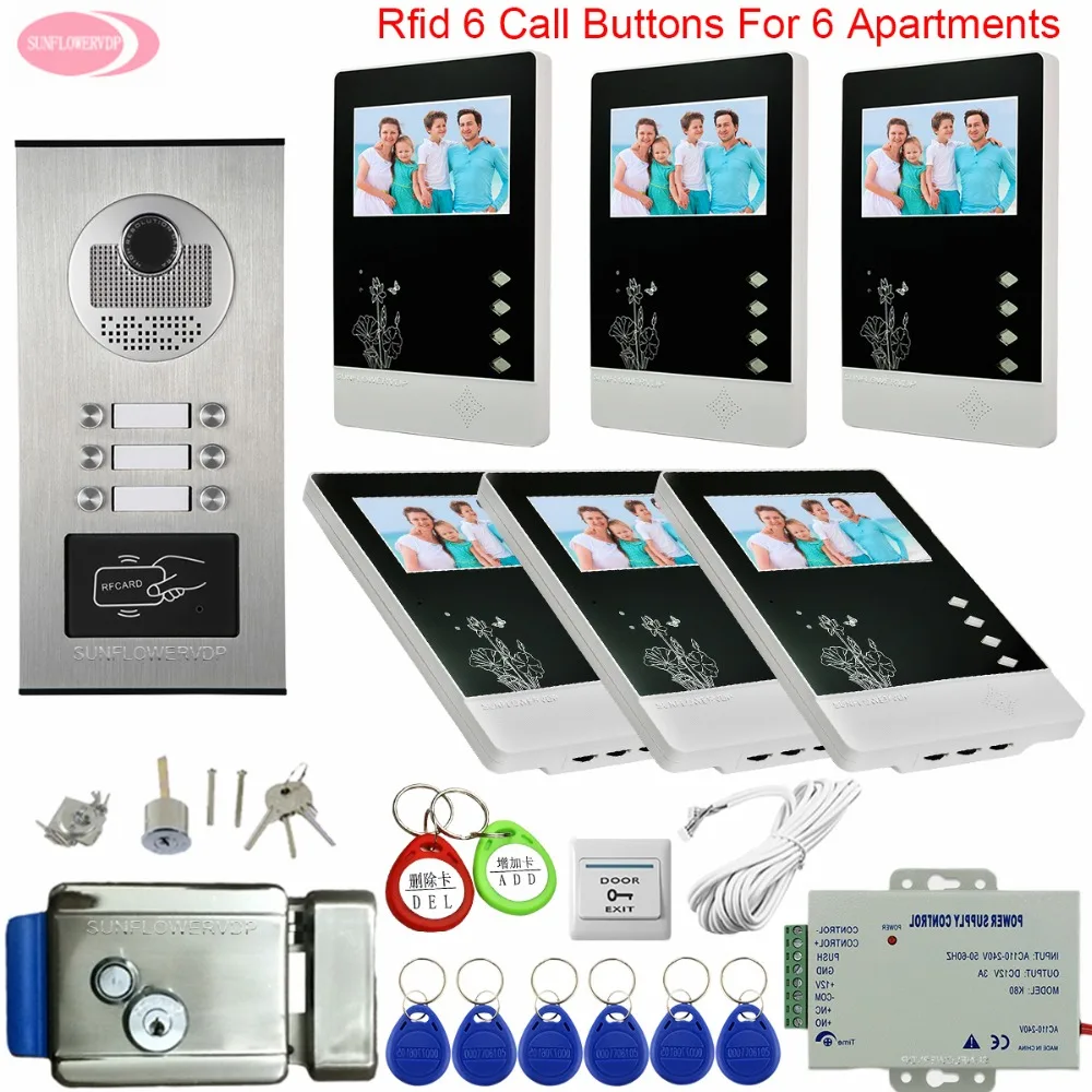 Door Phone With Electric Lock Intercom on 6 Buttons Access Control Video Intercom for Apartments Video intercom 6 monitors Phone