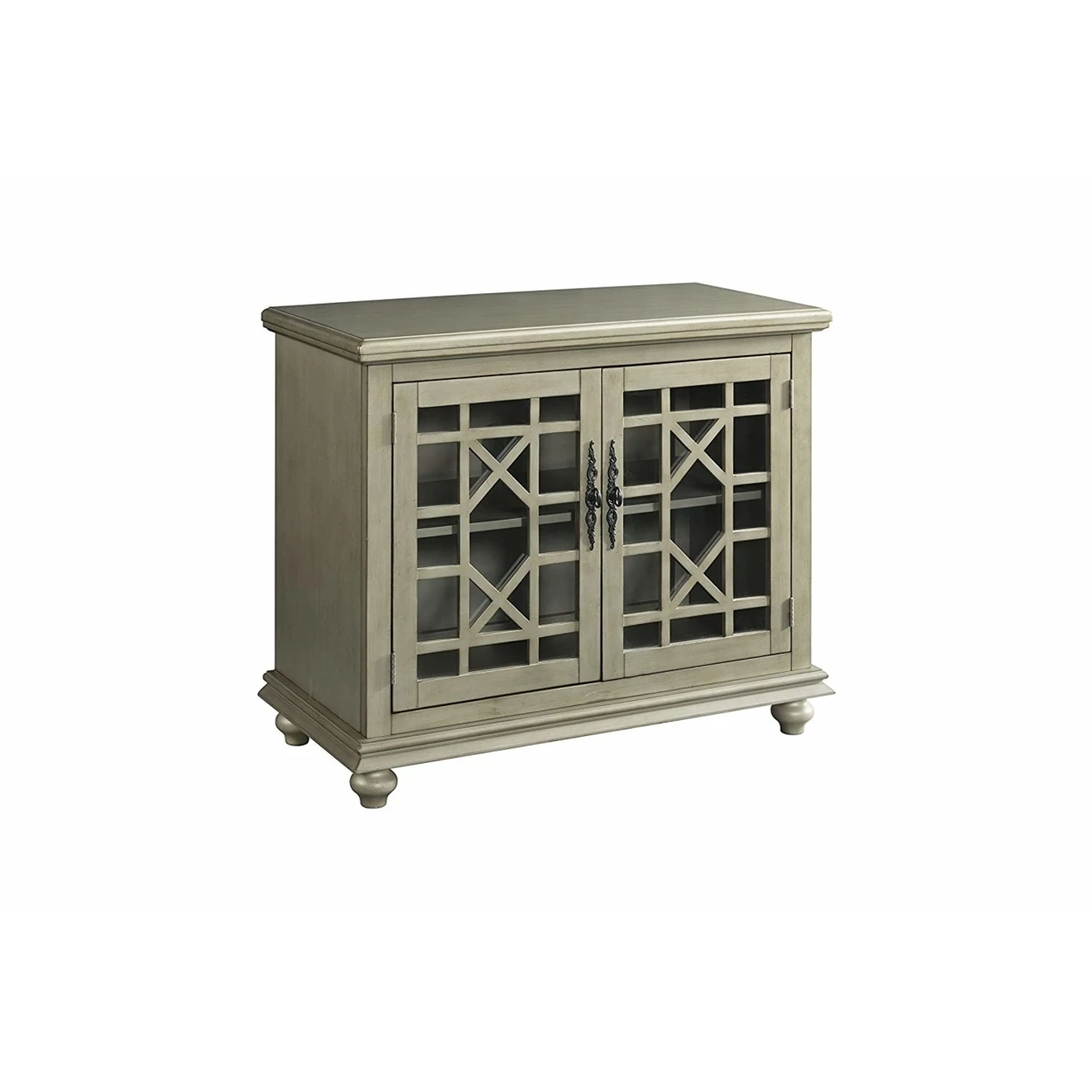 Wooden TV Stand With Bun Feet, Antique Silver