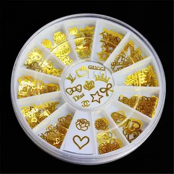 

New 1 Box Shiny 3D Sticker Nails Art Gold Glitter Adhesive Crown Bow-knot and Pentagram Design for Mix Nail Decals Many Patterns