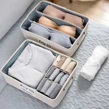 Из хлопка и льна для хранения нижнего белья коробка утепленная одежда в клетку для сортировки шкаф мульти-носки в клетку для хранения нижнего белья, бюстгальтеров коробка