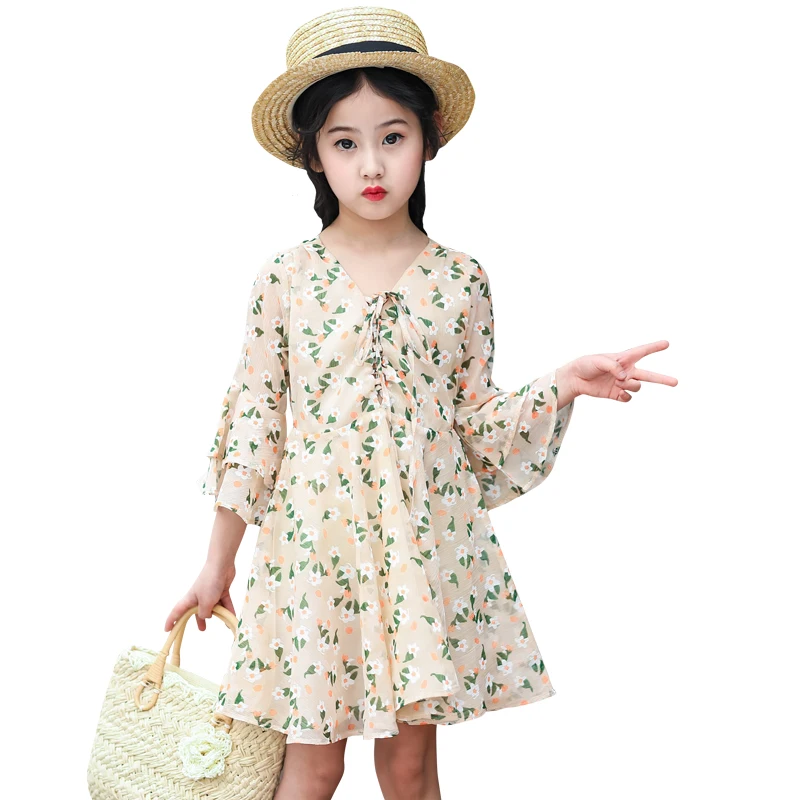 

Children Floral Dresses For Girls Clothing Flare Sleeve Chiffon Princess Party Dress Girls Sundress Summer Kids Prom Dress 4-12Y