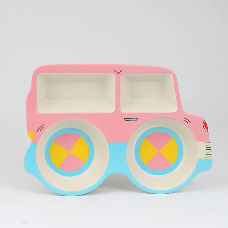 Baby Bamboo Fiber Dinnerware Cartoon Pattern Sub-gird Plates Children Feeding Tableware Irregular Toddler Kids Utensils BB5111 (18)