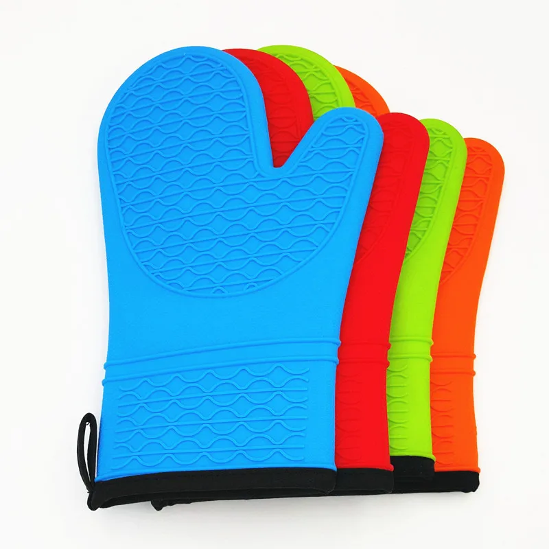 

2pcs/a lot Colorful Easy Wash Heat Resistant Silicone With Canvas Big Glove Cooking Baking BBQ Oven Pot Holder Kitchen Tools