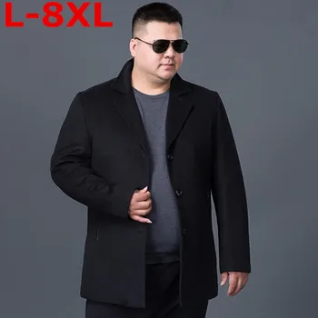 

8XL 7XL big size mens cashmere coat winter jacket men manteau homme Male medium long men wool coatovercoat leisure wear overcoat