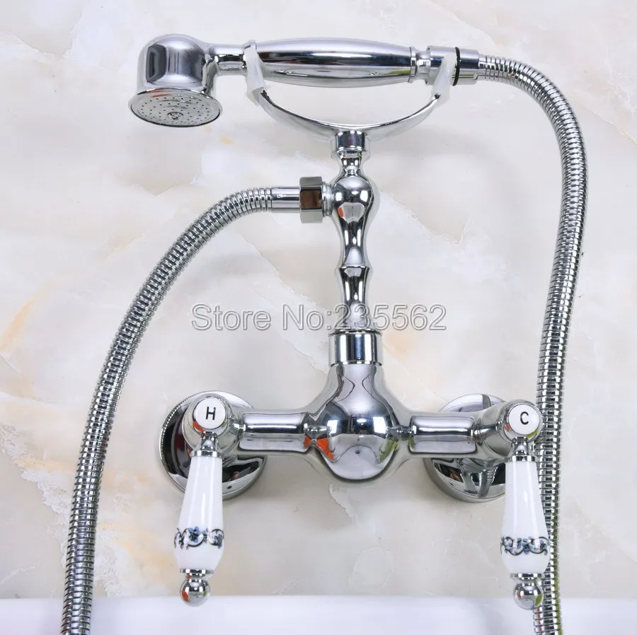 

Chrome Wall Mounted Bath Faucet Mixer Tap with Bathroom Hand Held Shower set lna210