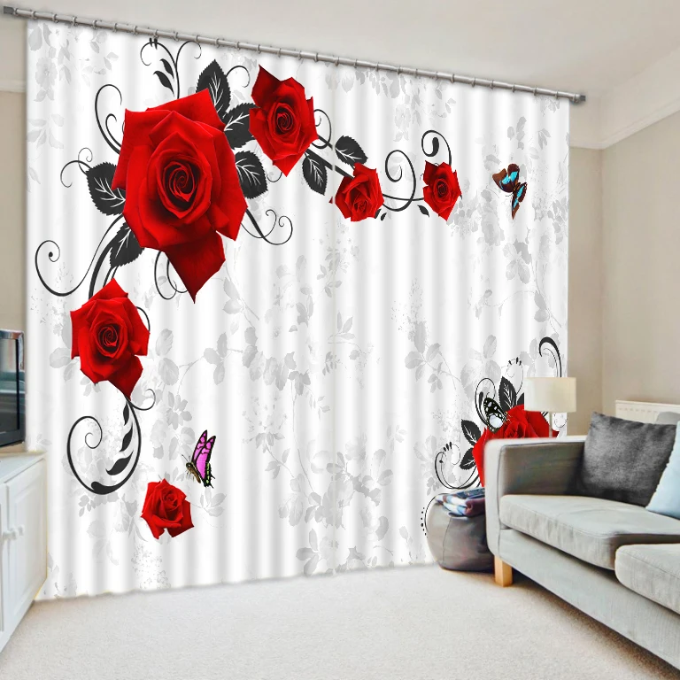 

Blackout curtain Luxury Blackout 3D Window Curtains For Living Room Bedroom Customized size rose curtains flower curtain