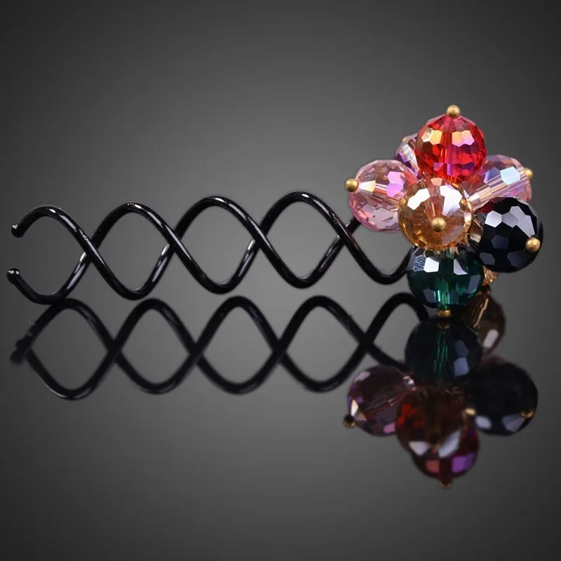 Romantic Crystal Beads Twisted Hair Pins Hair Clip Headdress Colorful Ponytail Hairpin Diamante