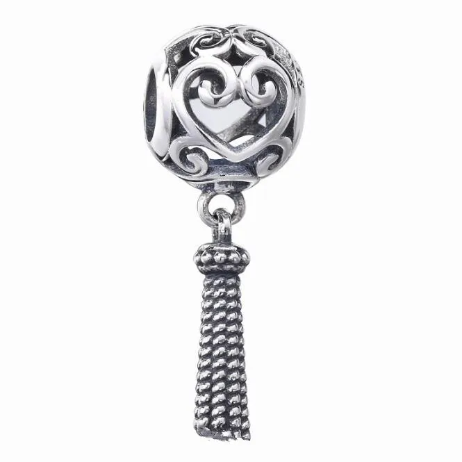 2018 Spring 925 Sterling Silver Enchanted Heart Tassel Charm Beads Fit