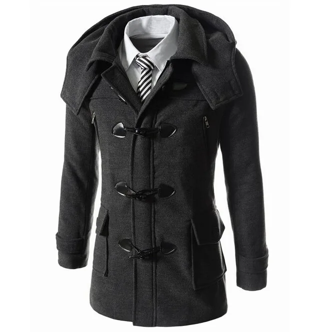 Корейское зимнее шерстяное пальто, мужское двубортное пальто с роговыми пуговицами, высокое качество, мужское шерстяное длинное пальто, Мужское пальто Peacoat