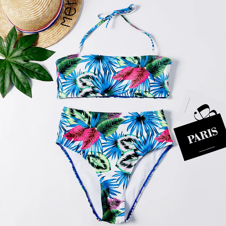

High Waist Bikini 2019 Bandeau Printed Swimwear Push Up Swimsuit Floral Bathing Suits Biquini Halter Bikinis Thong Beachwear