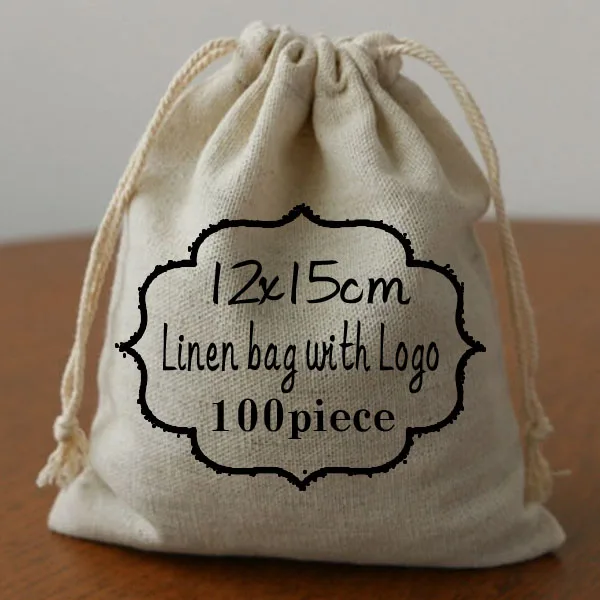 Персональный логотип Льняная сумка 12x15 см 13x17 15x20 пакет 100 может напечатать свадебный дизайн логотип компании или название магазина