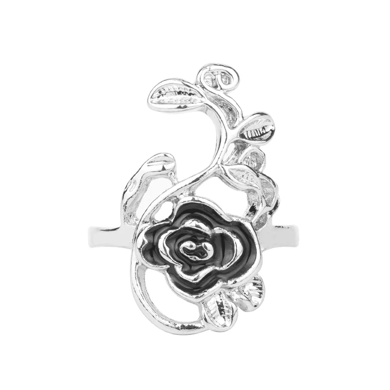 

Gothic Women's Rose Flower Vine Alloy Enamel Finger Ring Cosplay Jewelry Gifts