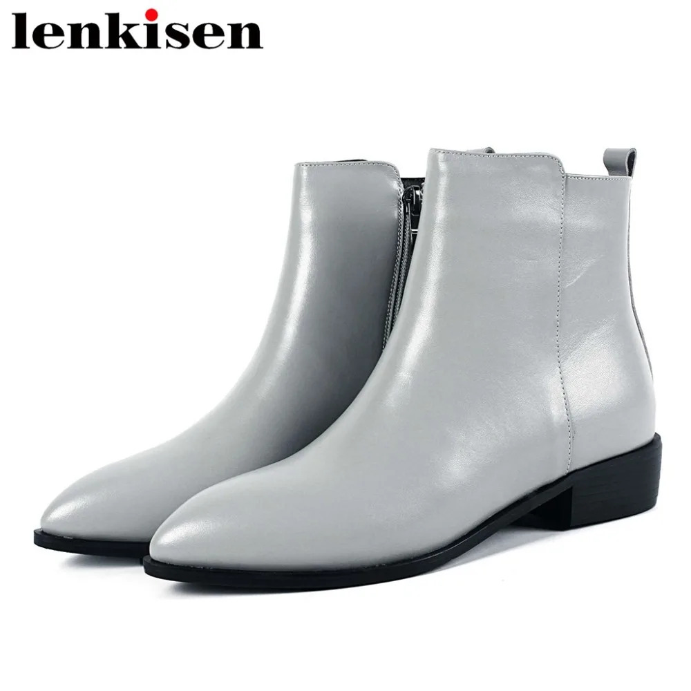 Talons L61 Chelsea Style Noir En Med Chunky 2019 Lenkisen Bout gris Conduite Britannique Naturel Bottes Oxford Zip Classique Solide Doux Cuir Pointu PTqqw6HR