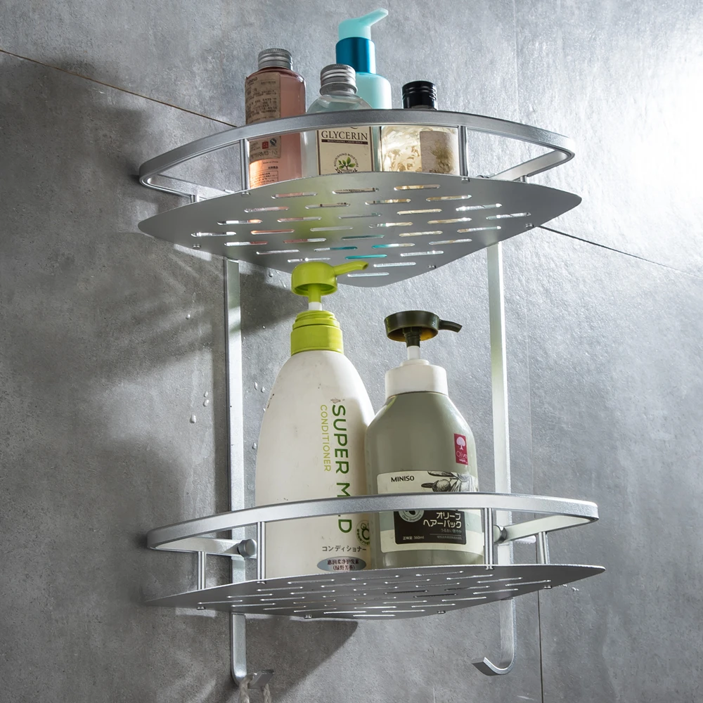 03Aluminium Bathroom Shower Bath Holder For Shampoos Shower Gel Kitchen Home Balcony Shelf Hanging Storage Rack Kitchen Bracket