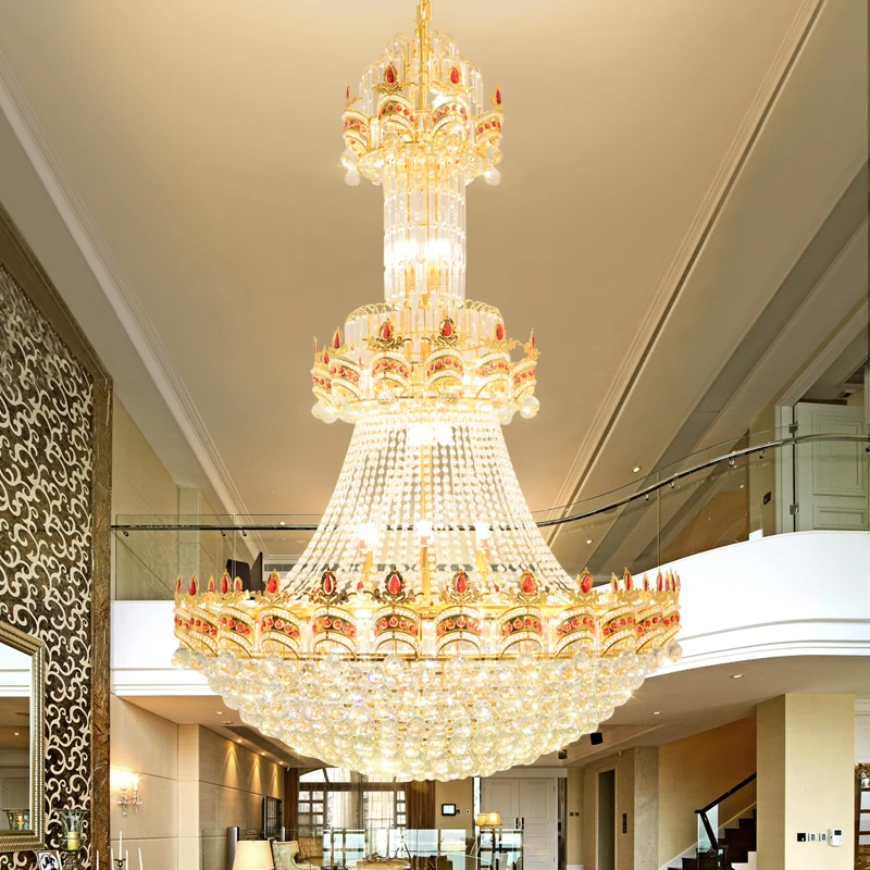 

Modern Crystal Chandelier LED American Gold Chandeliers Lights Fixture Villa Hotel Big Droplight 3 White Light Color Dimmable