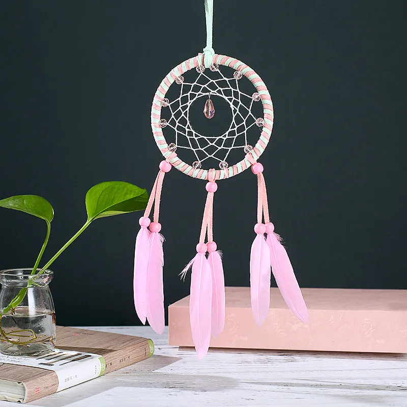 

Handmade Originality Big Hot Pink Dreamcatcher Wind Chimes Indian Style Feather Pendant Car Dream Catcher Gift Girl Room