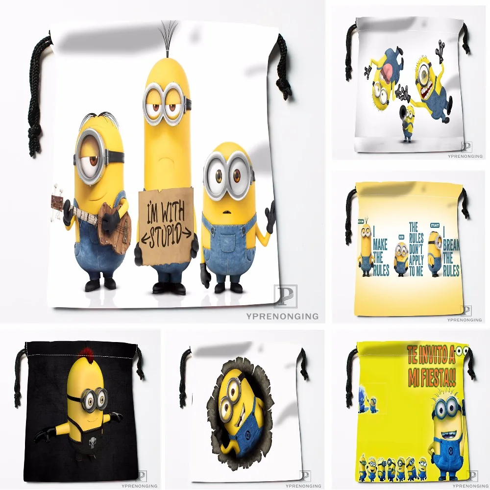 Custom Despicable Me Minions Drawstring Bags Travel Storage Mini Pouch Swim Hiking Toy Bag Size 18x22cm